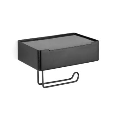 Imagem de Suporte de Papel Higiênico 3 em 1 - Com Porta Celular e Porta Lenço Umedecido, Prático para Banheiro Residencial (Preto)