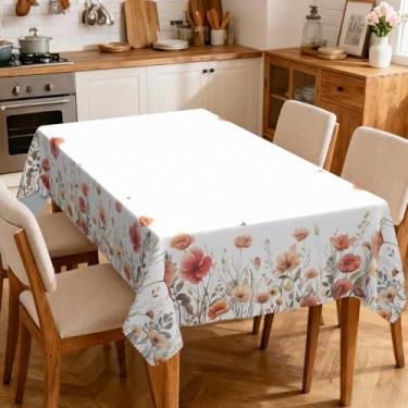 Imagem de Eikione Toalha de mesa de verão 152 x 250 cm, toalha de mesa retangular de flores vermelhas laváveis ao ar livre, capa de mesa sazonal para decoração de festa, piquenique, jantar