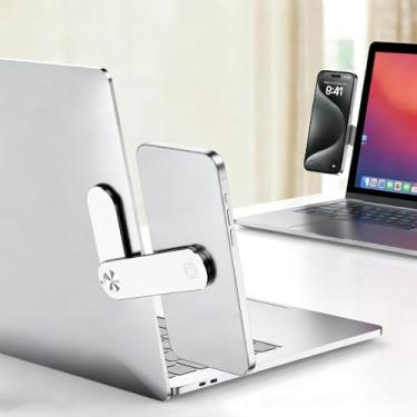 Imagem de Suporte ajustável para laptop, suporte magnético para laptop, suporte lateral ajustável para monitor de telefone, suporte de expansão de computador dobrável portátil fino (prata)