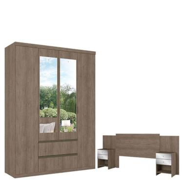 Imagem de Guarda Roupa Solteiro Nobre Glass 4 Portas Rustic Acetinado E Cabeceira Com Mesas De Cabeceira Formosa Glass Rustic- Thb