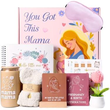 Imagem de JALEBRO Caixa de presente para mamãe, cesta de presentes para mamãe, presentes de gravidez para mulheres para mamãe, livro de memórias de bebê, para grávidas, pós-parto para mamãe, primeiro dia das