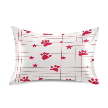 Imagem de Wassud Fronha de cetim estrelas e patas para cabelo e pele fronhas de seda lisa tamanho padrão capas de travesseiro respiráveis com fecho de envelope