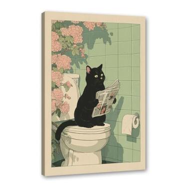 Imagem de Tela de arte de parede japonesa para banheiro com gatos ler jornal flor abstrata impressão animal engraçado pintura zen minimalista casa spa decoração banheiro (SKU1,30.5x45.7 cm = (30x45 cm