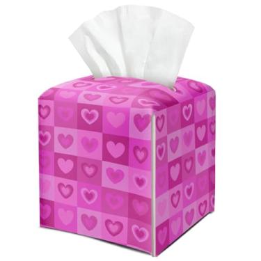 Imagem de Caixa de lenços de papel rosa amor coração quadrado bonito suporte de lenços de couro decoração de dia dos namorados para mesa cozinha carro banheiro quarto escritório presentes para mulheres