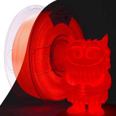 Imagem de Amolen Filamento Pla que brilha no escuro, seda brilhante e filamento de impressora 3D Pla Glow Pla Filamento 1,75 mm vermelho, melhor com lâmpadas UV, precisão dimensional +/- 0,02 mm 1 kg (2,2 lb)