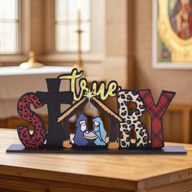 Imagem de Placa decorativa de batismo de nascimento Jesus com base à prova de deslizamento, mesa de presépio de fazenda, decoração de mesa de centro de mesa, enfeite para presentes para Páscoa e Natal