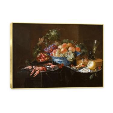 Imagem de NHLDZYH Moldura dourada. Tela de frutas botânicas vintage, impressão de estilo de pintura a óleo vintage, decoração de jantar country de fazenda, pronta para pendurar. B46. 80 x 112 cm
