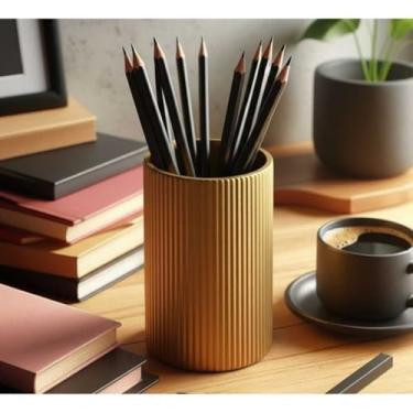 Imagem de Organizador de Mesa Moderno Minimalista Elegante - Porta-Canetas, Lápis e Pincéis para Escritório, Home Office e Espaços de Criação (Dourado)