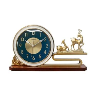 Imagem de KEG801302 Decoração de casa relógio de mesa silencioso sala de estar ornamento chinês relógio de mesa de metal sala de estar escritório relógio decorativo bancada