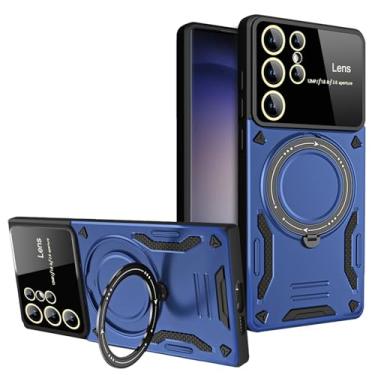 Imagem de POYUFRG Capa fina para Samsung Galaxy S26 Ultra/S26 Plus/S26, capa com suporte de anel magnético, proteção de lente com tudo incluído, à prova de choque, capa antiderrapante, azul, S26 Ultra