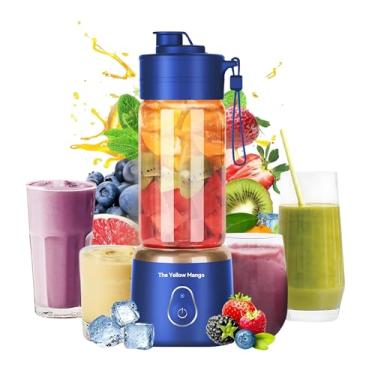 Imagem de Copo de liquidificador portátil, mini liquidificador elétrico USB para shakes e smoothies, 380 ml, 6 lâminas de aço inoxidável, recarregável, leve, preto, ideal para viagens e academia (azul)