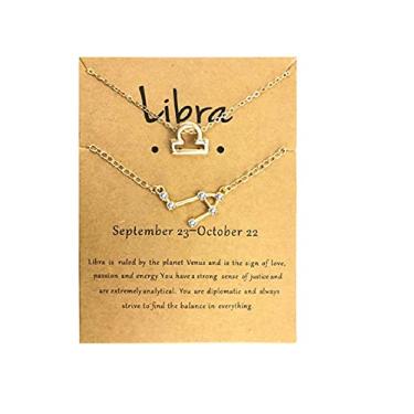 Imagem de COLORFUL BLING 2 peças, 12 colares de constelação do signo do zodíaco, gargantilha em camadas, carta astrologia horóscopo com cartão de mensagem para mulheres e meninas joias, Cristal Metal, Cristal,