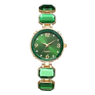 Imagem de OIDEA Relógios femininos luxuosos: Relógio de pulso analógico de quartzo com mostrador redondo de imitação de cristal para mulheres, vestido de negócios, festa, relógios femininos, Verde