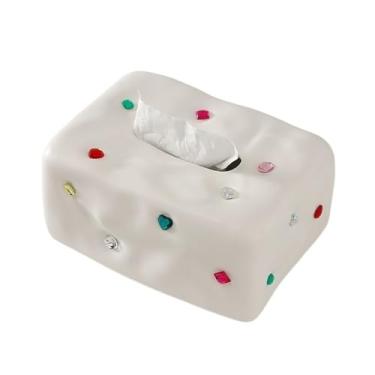 Imagem de Capa de caixa de lenços de papel quadrado de cerâmica para sala de estar mesa caixa de lenços decorações ornamentos suporte de caixa de lenços (branco)