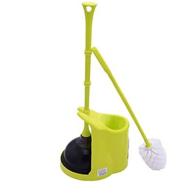 Imagem de Kit de combinação de escova de vaso sanitário de plástico compacto e êmbolo de vaso sanitário com suporte para limpeza de vaso sanitário e dragagem de vaso sanitário