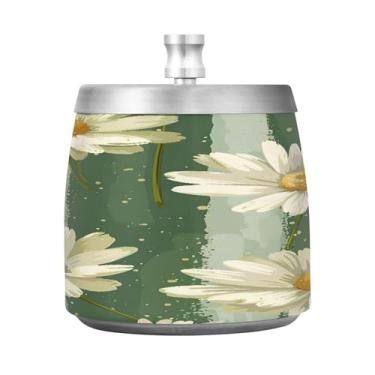 Imagem de STAYTOP Lindo cinzeiro de margaridas com tampa, aço inoxidável à prova de vento, sem fumaça, cinzeiro de cigarro grande para decoração de escritório em casa