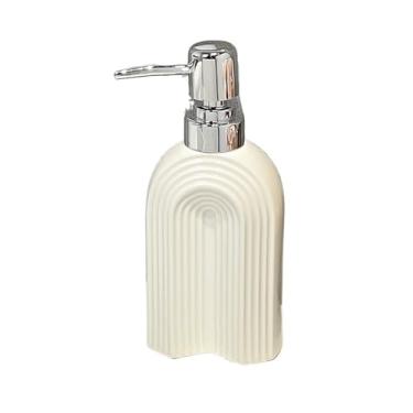 Imagem de Garrafa de prensa de loção de cerâmica de luxo para casa de banho com dispensador de sabão em gel de banho (branco)