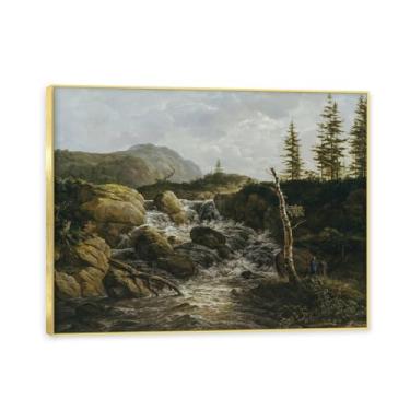 Imagem de NHLDZYH Moldura dourada. Reprodução de arte famosa de J.C. Dahl, arte em tela de paisagem romântica nórdica, decoração de parede elegante para sala de estar e escritório, pronta para pendurar