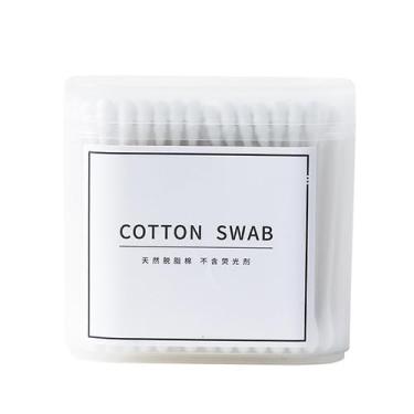 Imagem de 200 peças cotonetes de algodão de cabeça dupla com bastão de papel, bastões flexíveis e práticos de limpeza de orelha para maquiagem e uso diário algodão para aplicação segura (branco)