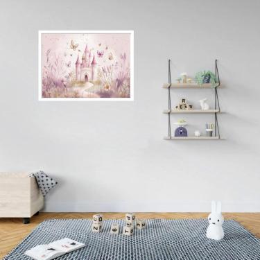 Imagem de Quadro Decorativo Castelo Borboletas Rosa - 50X70Cm