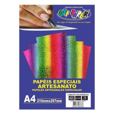 Imagem de Papel Lamicote Holografico Arco Iris A4 250g 10 Fls - Off Paper