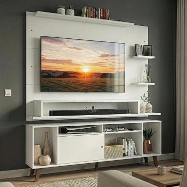 Imagem de Rack com Painel para TV até 60 Polegadas 180 cm com Pés Branco/Rustic Cancun Madesa