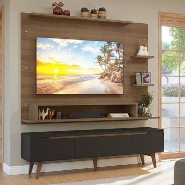 Imagem de Rack com Painel para TV até 60 Polegadas 180 cm com Pés Rustic/Preto/Rustic Reims Madesa