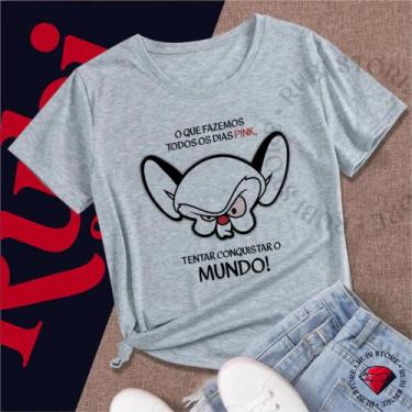 Imagem de Camiseta Casal Namorados Pink e Cérebro Vamos Conquistar o Mundo - Min