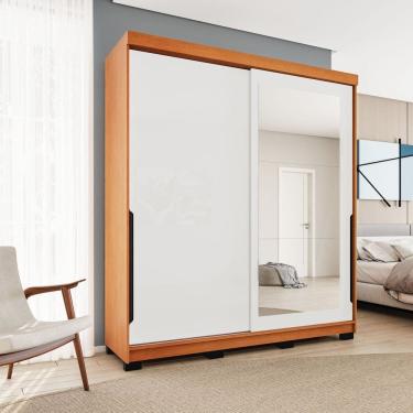 Imagem de Guarda-roupa 2 Portas Correr com Espelho Madrid Branco/Freijó