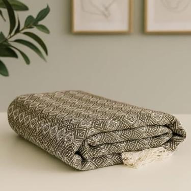 Imagem de Manta para sofá extragrande 2,40 x 1,80 metros Capa protetora de algodão Decoração para quarto (TAMBABA MARRON COM BRANCO)