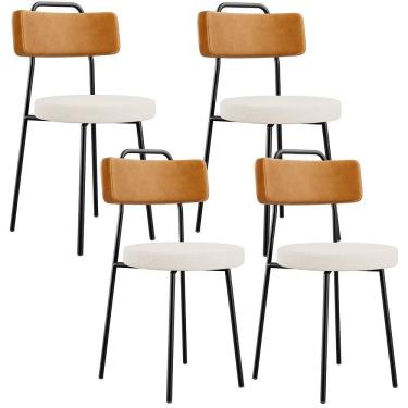 Imagem de Kit 04 Cadeiras Para Cozinha Sala De Jantar Barcelona L02 Couríssimo Whisky Linho Bege - Lyam Decor