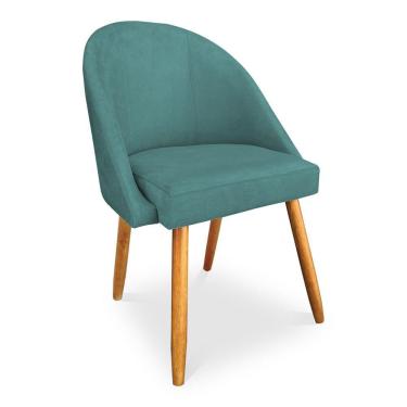 Imagem de Cadeira De Jantar Bela Suede Azul Turquesa Pés Palito Castanho