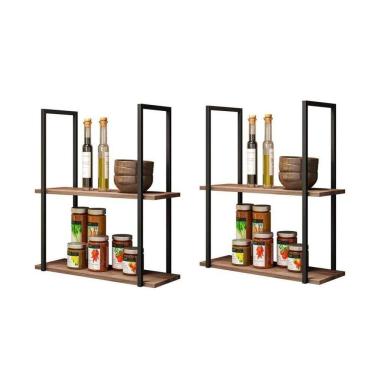 Imagem de Conjunto 2 Prateleiras Decorativas Multifuncional Estilo Industrial Loft D09 Demolição/preto