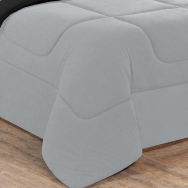 Imagem de Kit Edredom + Jogo De Lençol Malha 100% Algodão Gran Moratta 7 Peças Casal - Cinza/Preto