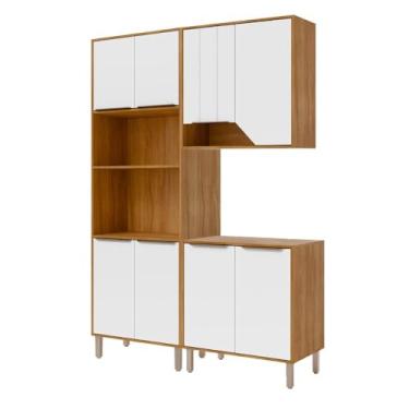 Imagem de Armário de Cozinha Celeste com Torre Quente 150 cm 8 Portas Cinamomo/branco