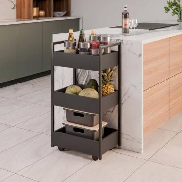 Imagem de Fruteira Carrinho com 3 Cestas Laís Grafite Maderatto Móveis