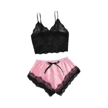 Imagem de Conjunto De Pijama De Renda Preta Para Mulheres 2 Peças Roupas De Dorm