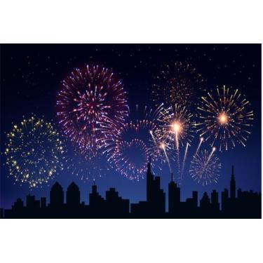 Imagem de Painel de Tecido Sublimado Ano Novos Fogos Silhuetas - Fabrika de fest
