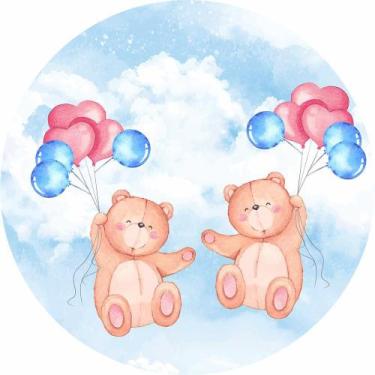 Imagem de Painel de Tecido Sublimado Redondo Chá de Revelação Ursinho Aquarela c