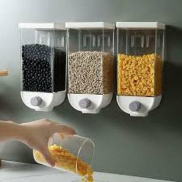 Imagem de Dispenser Alimentos Parede Touch Porta Cereal Mantimentos 1 Litro Hermetico Luxo