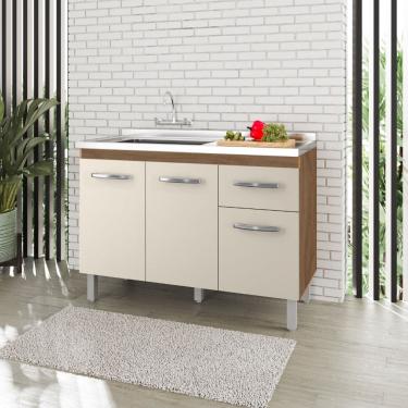 Imagem de Balcão 120cm Anita 03 Portas e 01 Gaveta com Pia e Cuba GhelPlus Savana Off White Moblis