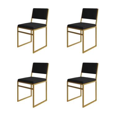 Imagem de Kit 4 Cadeiras Isa Industrial Veludo Base Dourado para Mesa Sala Cozinha Decor Home - Dourado/preto