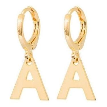 Imagem de Brinco Argola Com Pingente Letra Pendurada Banhado Ouro 18K - De Castr