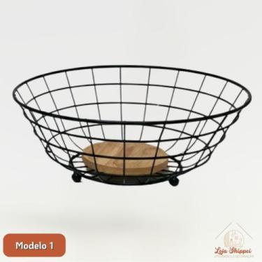 Imagem de Fruteira Aramada Redonda Cesta De Mesa Decorativa Minimalista Ferro e 