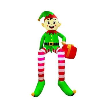 Imagem de Decoração Inflável De Natal Com Luzes LED, Papai Noel E Elfo Escalando