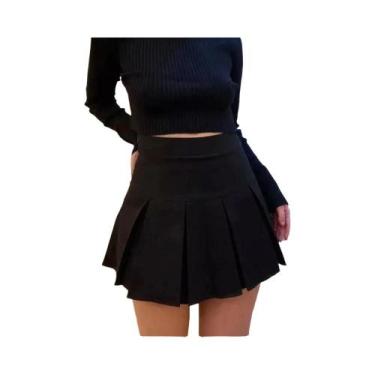 Imagem de Saia Mini Plissada Cinza De Cintura Alta Para Mulheres, Moda Vintage K