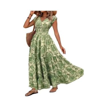 Imagem de Vestido Longo Casual plus Size Com Estampa Floral Boêmia, Decote Em V,