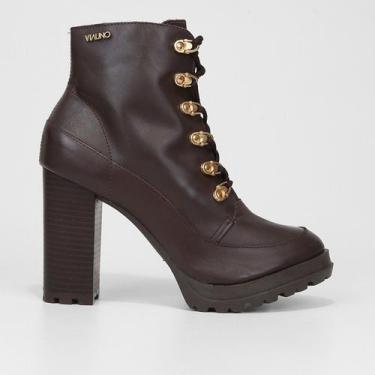 Imagem de Bota Coturno Via Uno Couro Salto Alto Feminina, Marrom, 37