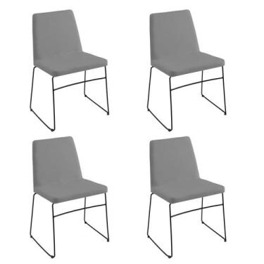 Imagem de Kit 4 Cadeiras para Sala de Jantar Escritório Estofada Linho Base em A