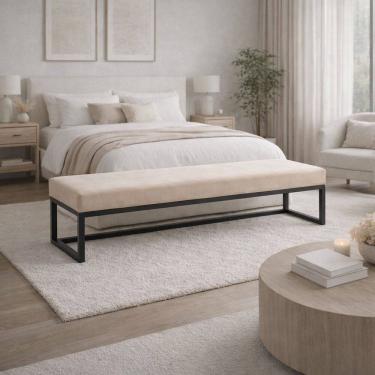 Imagem de Puff para Quarto 100x40cm Veludo Ted Bege/ Preto